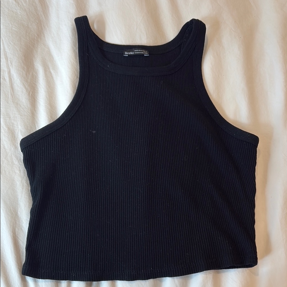 Bershka Black Fitted Crop Tank Top